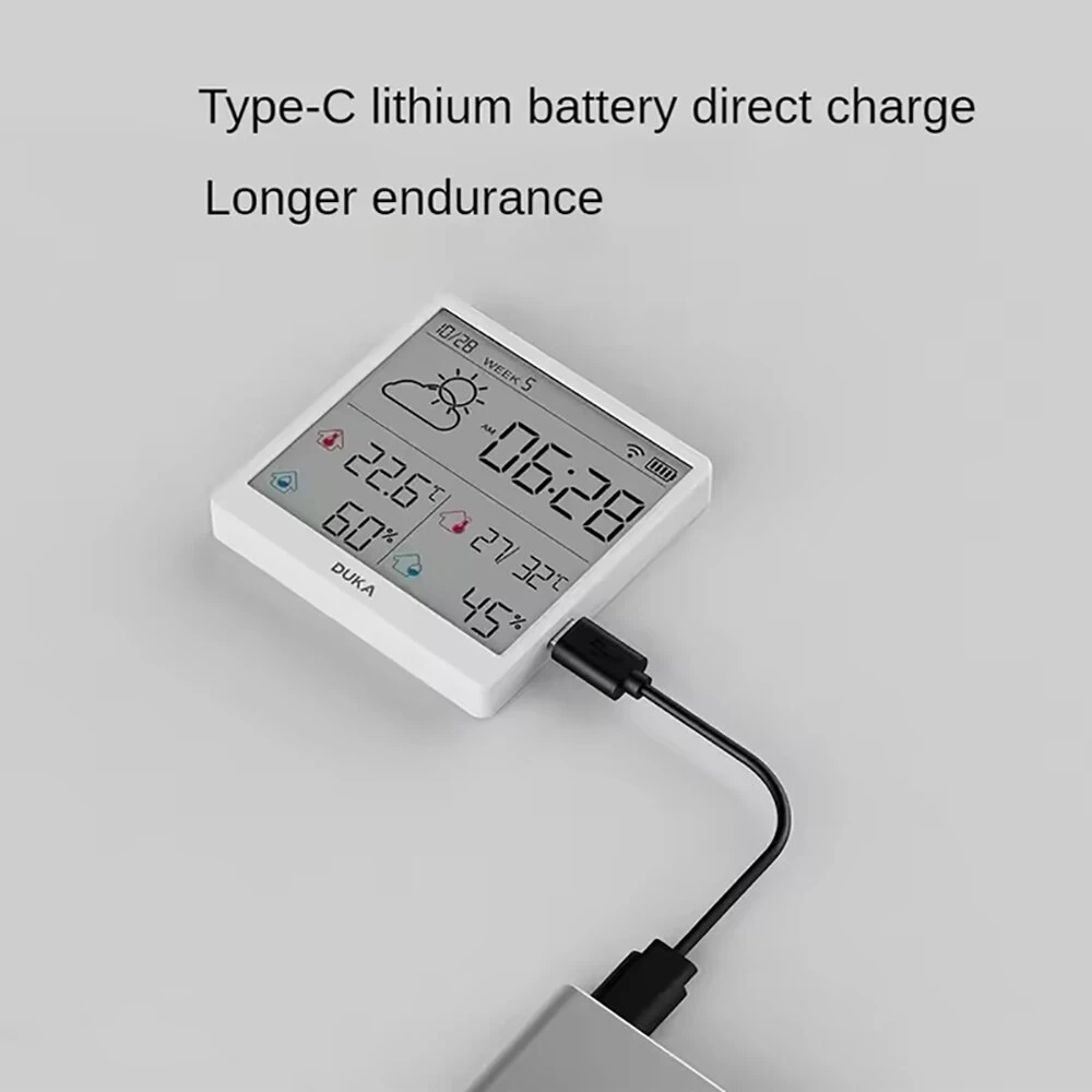 (image for) DUKA LCD Wireless Smart Home WIFI Temperature and Humidity Weather Sensor Rechargeable Indoor Clock Hygrometer Mini Digital Thermometer